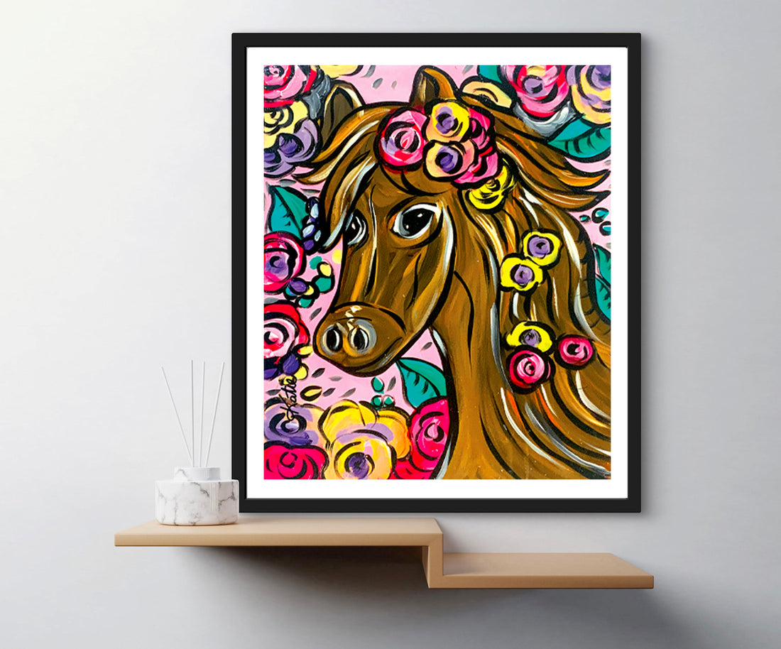 'Floral Horse' Paper Print