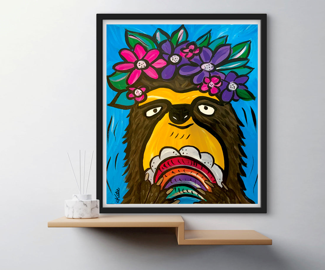 'Rainbow Sloth' Paper Print